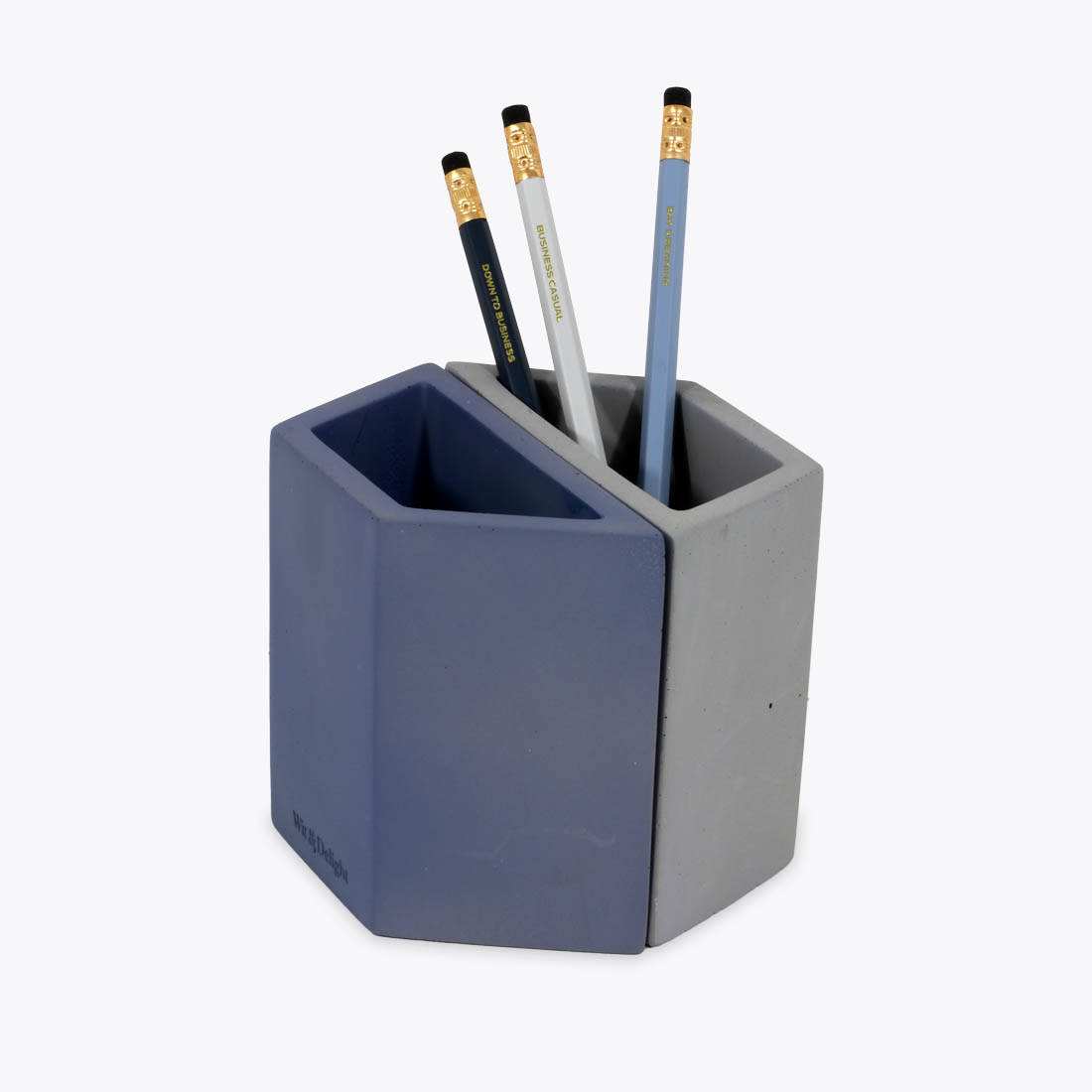Blue concrete pencil holder